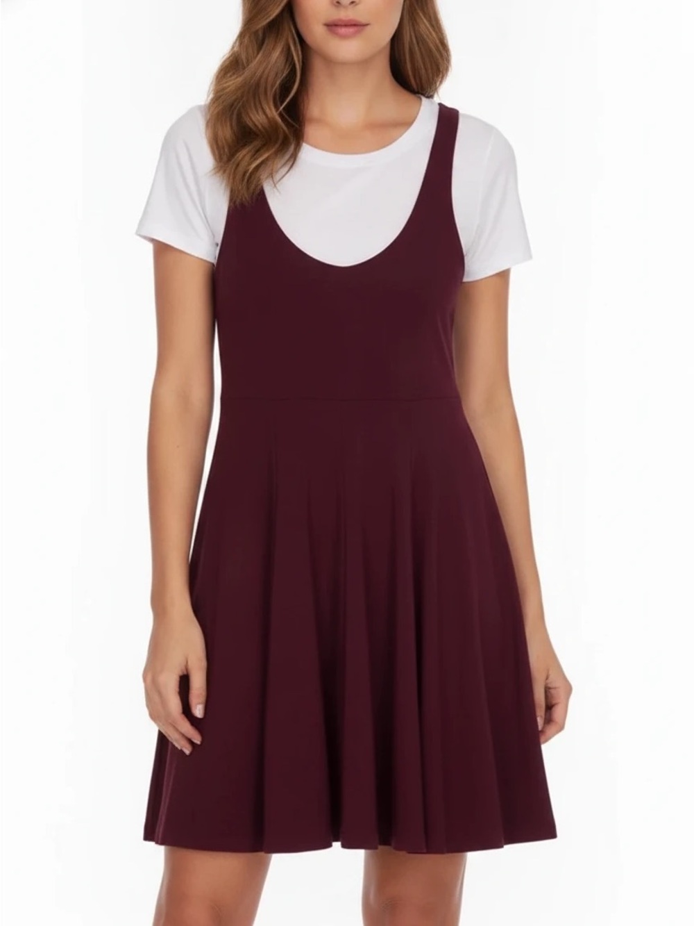 TIPS CLOTHING Company Burgundy Pinafore Skater Dress 95% Cotton - Size S